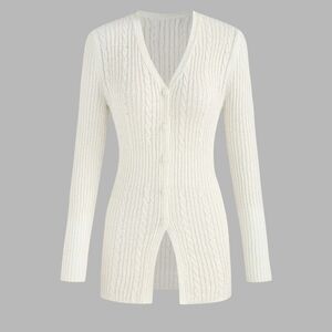 Cider White Cable Knit Long Cardigan Size M Highly Stretchable New Preppy